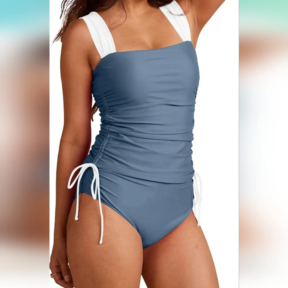 ALEUMDR 2 Piece Ruched Tankini - Picture 1 of 9